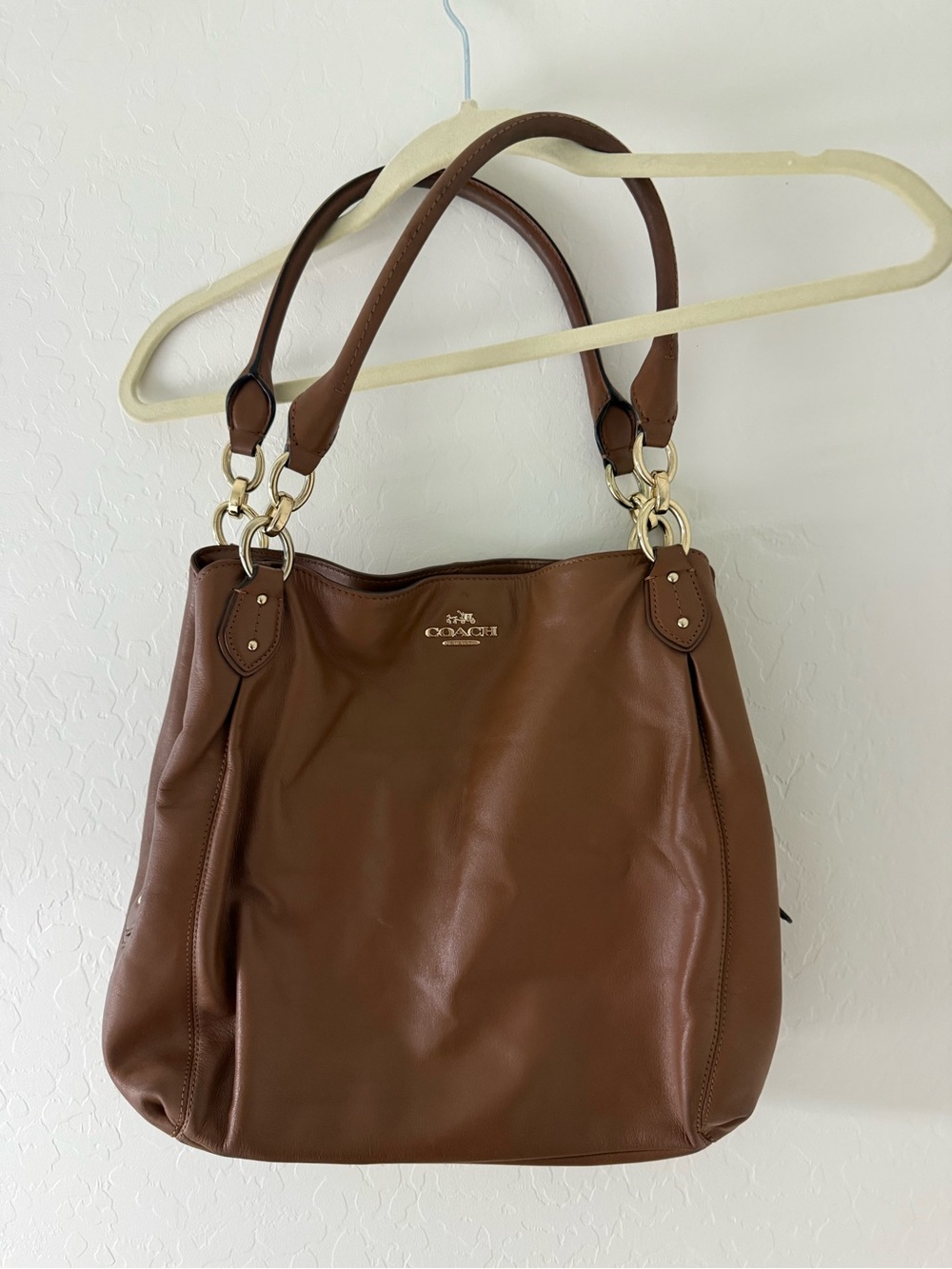 Coach Brown Leather Shoulder Bag with Gold Hardware